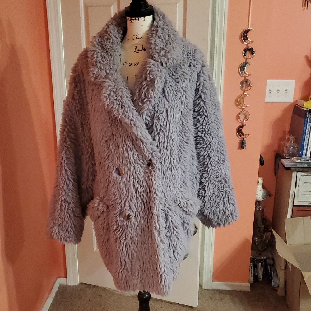 Women's Cozy Blue Gray Faux Fur Coat
